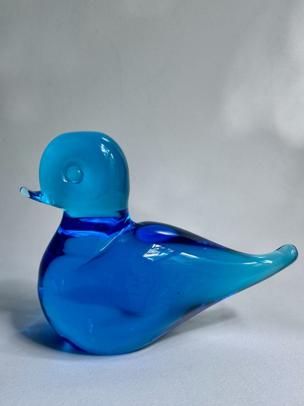 Circa 1970 FM Konstglas Solid Blue Art Glass Bird